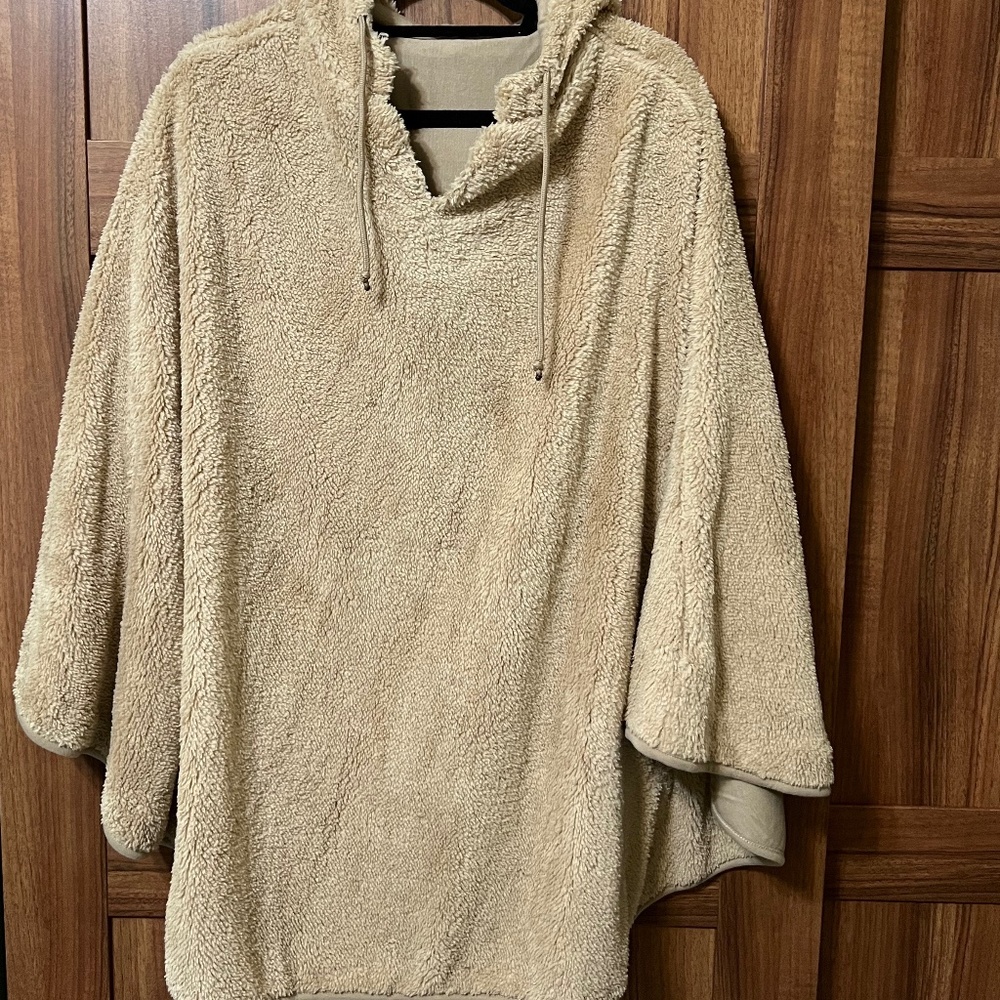 Tan Sherpa Poncho With Hoodie
